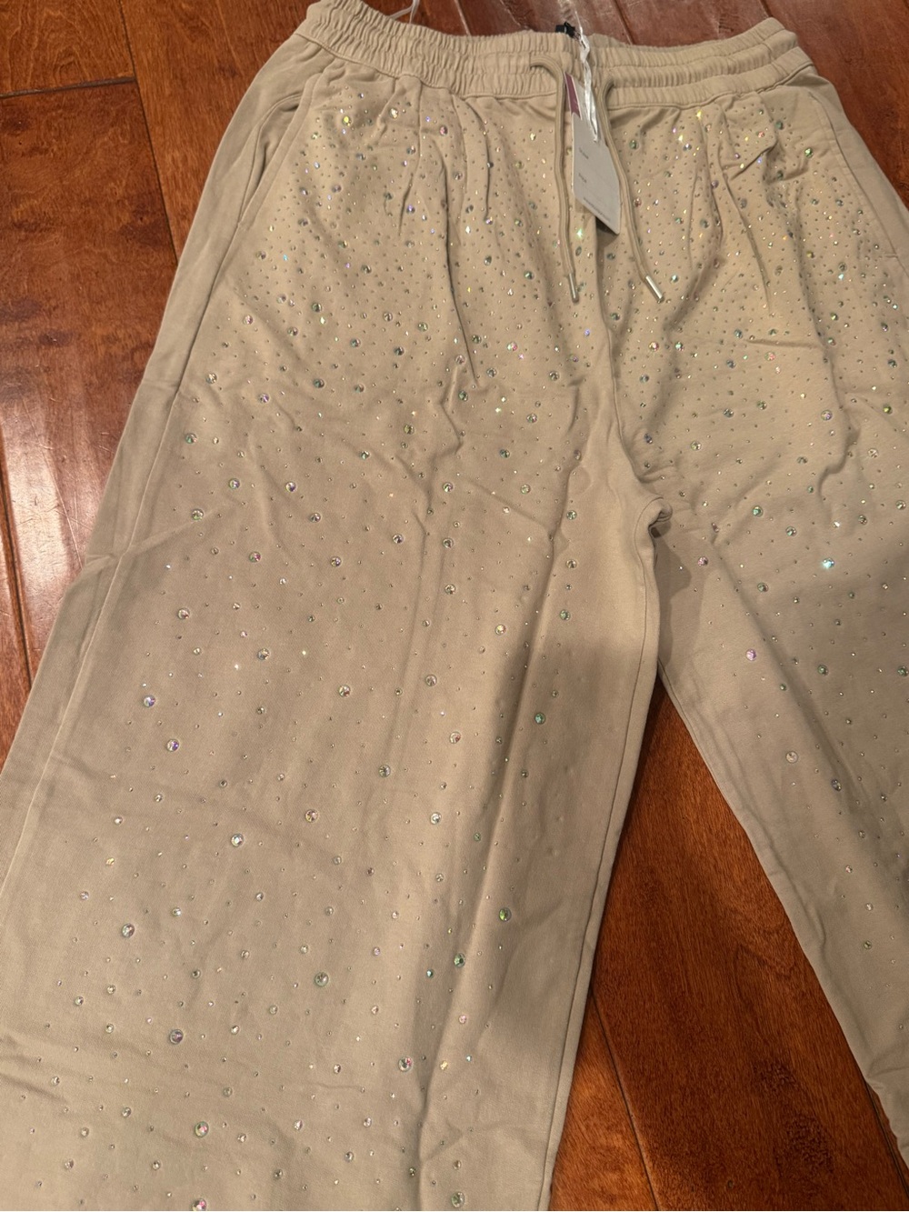 DAVI & DANI Tan Women's Jogger Pants with Sparkle Embellishments - Picture 2 of 3